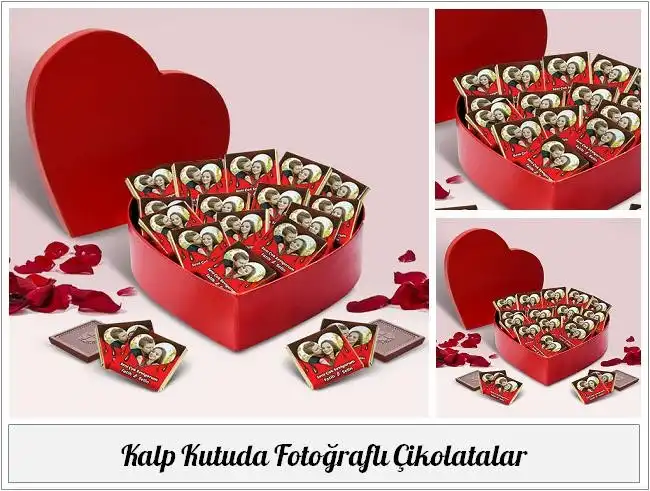 kalp kutuda fotografli cikolatalar