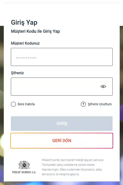 pmaktif musteri kodu giris