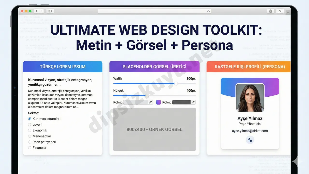 Gelişmiş Türkçe Lorem Ipsum, Placeholder Görsel ve Persona Oluşturucu | Ücretsiz Tasarımcı Aracı
